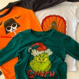 3 Holiday long sleeve tees. size 6 Halloween, thanksgiving & Xmas
